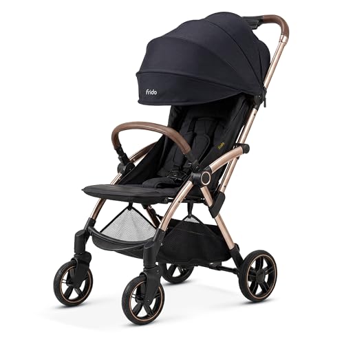 Image of Frido Autofold Travel Stroller for Babies, EN1888 Certified, One-Hand Auto-Fold & 5-Point Safety Harness, Lightweight Travel-Friendly Design with Suspension Wheels (0-4 Years, Gold Haze)