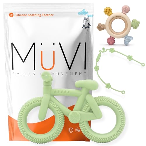 MÜVI - Pack de mordedores bebé, juguetes de dentición +3 meses, silicona alimentaria suave y sin BPA, fácil de agarrar y morder, alivio para encías y estimulación sensorial (Pack Pío Verde)