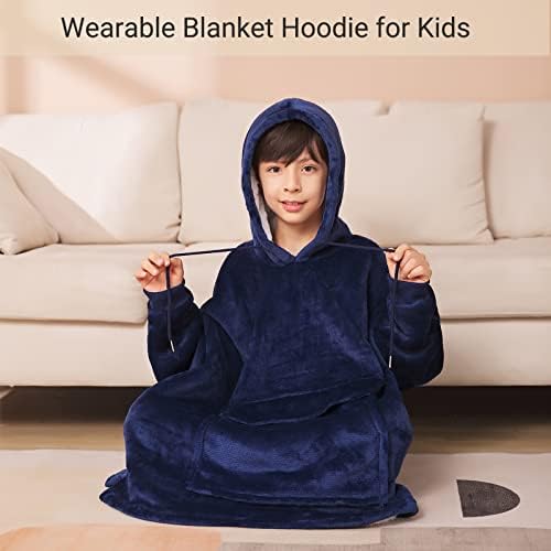 Chokoter Blanket Hoodie for Kids 7-14 years, Oversized Hoodie Blanket, Super Soft Flannel Sherpa Oversized Blanket Hoodie Kids, Warm Comfortable Hooded Robe, Gifts Compatible Gamers Boys Girls(Blue)