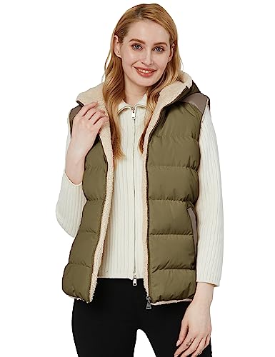 Zshow Women's Outdoor Vest Casual Warm Winter Vest Thick Hooded Puffer Vest Fleece Jacket(Army Green,Large) #TOP5