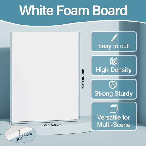 Hixdo 4 Pack Foam Board 30\"x40\", 3/16 Inch Thickness White Poster Board, Double-Sided Acid-Free Foam Core Board, Large Lightweight Polystyrene Mat Board for Painting, Display, Craft & School Projects - Thumbnail 2