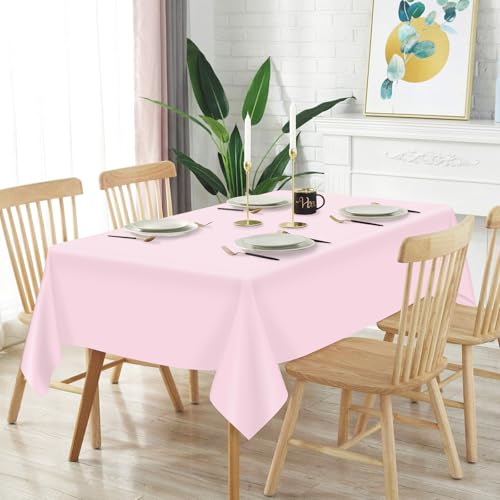 Image of Mulbozy 12 Pcs Pink Plastic Tablecloth for Rectangle Table, 54 x 108 inches Disposable Pink Party Table Covers for Birthday, Anniversary, Wedding, Fine Dining, Graduation Party Decoration