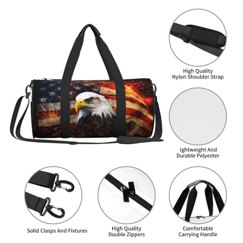 Sports Gym Bag for Women Men Travel Duffel Bag Tote Weekender Bag American Flag Fire Eagle Carry on Overnight Bag for Travel Swimming Fitness Workout Sports Duffle Bag4