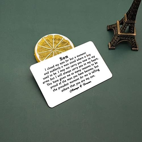 Son Gift from Mum Dad, to My Son Engraved Wallet Card with Mini Love Note, Stainless Steel Proud of Son Gifts, Son Birthday Card, Graduation Gifts, Christmas Deployment Gift for Son