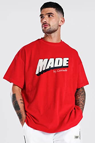 LEOTUDE Women's Cottonblend Half Sleeve Oversized Drop Shoulder T-Shirt (Color Red)