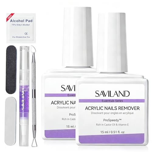 SAVILAND Acrylic Nail Remover Kit 2 Pcs: Powerful Rapid Dissolution Acrylic Remover with Cuticle Oil & Nail File Tools, No Soaking No Wrapping, Gentle Professional Set for Home Use