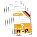 perfect line - Ordner-Register DIN A4 grau - 12-teiliges Trennregister aus Kunststoff (PP), 5er Set - robuste Registerblätter für Ordner & Ringbücher, übersichtliche Organisation, Made in Germany