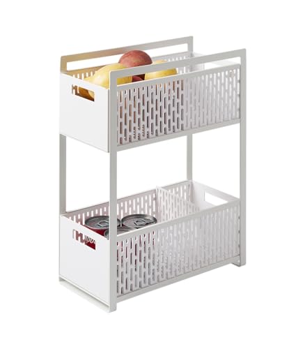 Yamazaki Home Tower 2 Tier Sliding Baskets Organizer Rack For Pantry Or Under Sink Storage - Space-Saving Solution For Spices, Cans, Cleaning Goods - Abs Plastic -