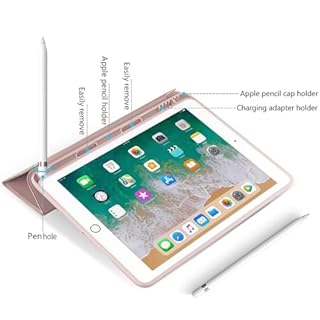kenke Case for iPad 6th/5th Generation (2018/2017 Model) 9.7 Inch with Pencil Holder, Lightweight Smart Stand Cover with Soft TPU Back, Auto Wake/Sleep, Model A1822/A1823/A1893/A1954, Pink