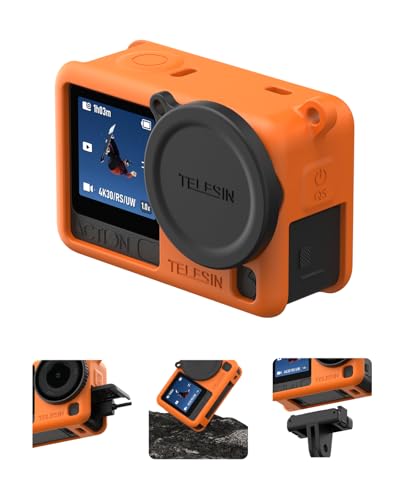 TELESIN DJI Osmo Action 6�p �ی�P�[�X �V���R���ی�J�o�[ �����Y�L���b�v �����Y�J�o�[ �X�N���b�`�h�~ �ϖ��� �_��ŕό`���Ȃ� �����E�����h�~�X�g���b�v�t�� �g�тɕ֗� ���t���ȒP �����t�B�b�g �S���ʕی� DJI Osmo