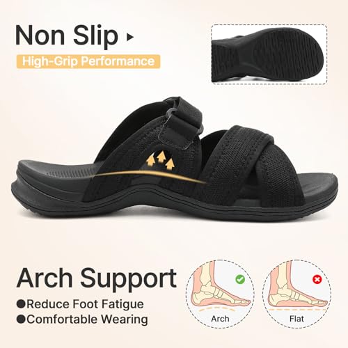 Image of UBFEN Womens Orthopedic Arch Support Slides - Walking Sandals with Thick Cushion Footbed, Comfortable Lightweight for Plantar Fasciitis and Outdoor Hiking