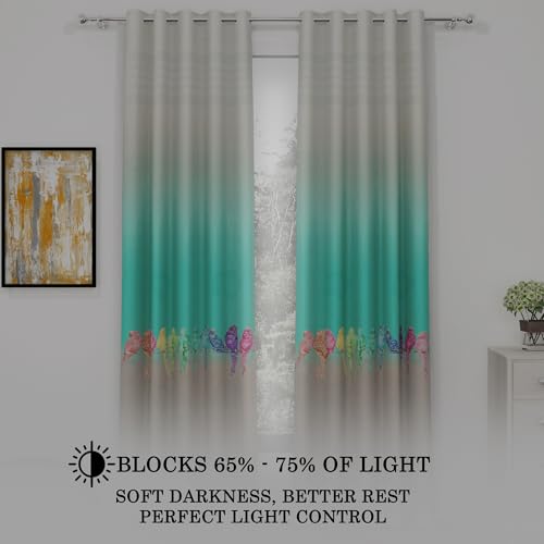 Image of Story@Home Blackout Digital Print Window Curtains 5 Feet Long Set of 2 | Room Darkening Curtain | Thermal Insulated Curtains for Living Room | (118 X 152 Cm, Beige & Teal)