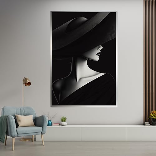 Poster d'une femme élégante au chapeau noir impression sur toile haut de gamme 70x100cm
