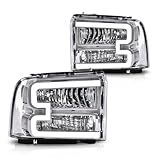 CHEDA LED DRL Headlights Assembly, Compatible with 2005 2006 2007 Ford F250 F350 F450 F550 Super Duty bumper Headlamp(Clear lens Chrome Housing Clear Reflector) Faros Conjunto De Faros