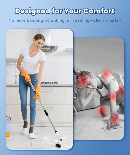 Electric Spin Scrubber, Cordless Cleaning Brush with 10 Cleaning Tools, 2H Long Battery Life, Adjustable Handle, IPX7 Waterproof Power Scrubber for Bathroom, Tub, Tile, and Car Cleaning - Image 6