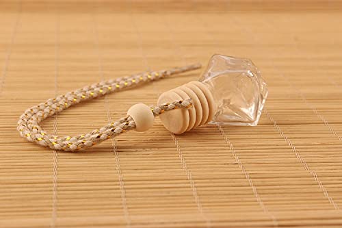 Image of 5Pcs 8ml Hanging Car Air Freshener Perfume Bottle, Refillable Aromatherapy Fragrance Clear Empty Essential Oil Diffuser Perfume Pendant Auto Ornaments Decor Accessories with Wooden Caps