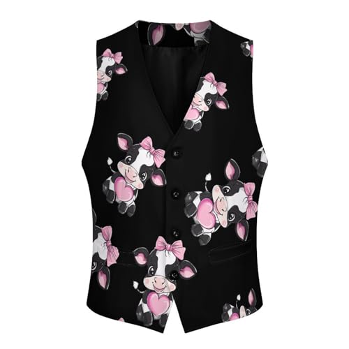 Black & White Cow Holding Heart Mens Slim Fit Suit Vest Dress Waistcoat Casual Business Vest4
