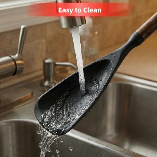 Silicone Cooking Spoon Spatula for Nonstick Cookware,Heat Resistant,12.8" | 2-Pack,Multifunctional Spoonula for Serving, Mixing, Stirring, Scooping,with Wooden Handle,Sturdy,BPA-Free(Black) - image 5