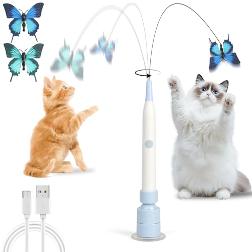 Wortade Interactive Cat Toys for Indoor Cats Automatic Butterfly Cat Toy USB Rechargeable Electric Cat Teaser Toy for Bored Indoor Flying Bird Feather Wand Toy Kitten Toys Multi Cat Households