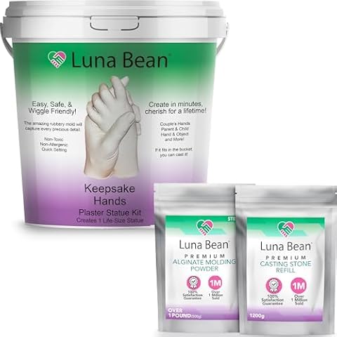 Luna Bean Hand Casting Kit + Extra Alginate and Casting Stone - Couples Gifts Idea, Anniversary for Couple Gift, Mothers Day Gifts, Gifts for Women Men Mom, Hand Molding Kit, Valentines Day, Christma Cover
