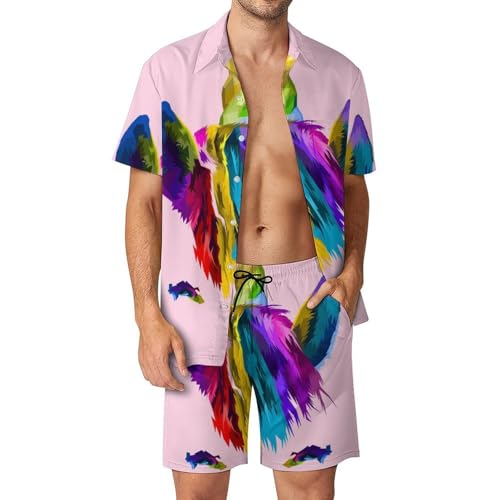 Ensemble Chemise et Short de Plage Licorne Colorée Tissu Léger et Respirant S