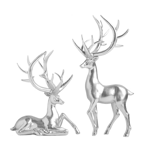 Figura di renna – 2 pezzi decorazione da tavolo natalizia in resina | stagione natalizia, renna, decorazione da tavolo, per camera da, cucina, scrivania, inverno, festività, studio, negozio