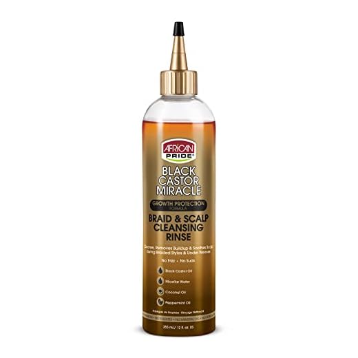 African Pride Black Castor Miracle Braid & Scalp Cleansing Rinse - Removes Hair Build Up & Soothes Scalp, No Frizz, Contains Black Castor Oil, Micellar Water, Coconut Oil, Peppermint Oil, 12 oz