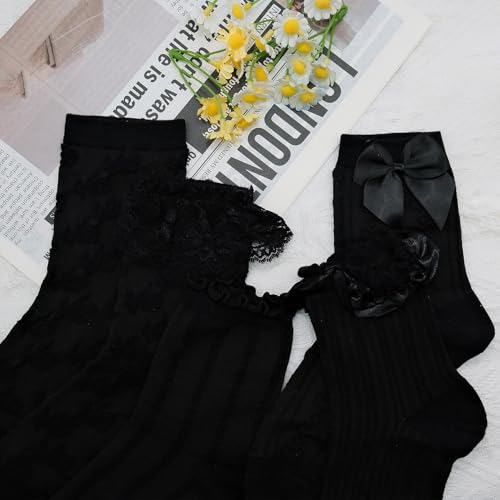 5 Pairs Women's Lace Ruffled Socks with Bows, Cute Frilly Ankle Socks3