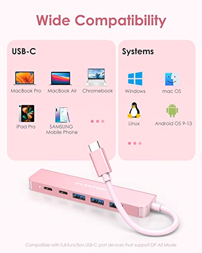 Image of LENTION 6-in-1 USB C Hub, 4K@60Hz HDMI, 100W PD, 3 USB 3.0, USB-C Data | Ideal for Work & Study, Stable Driver 3.0 Certified, Compatible with macOS, iOS /iPadOS, Windows & ChromeOS (CE35p, Rose Gold)