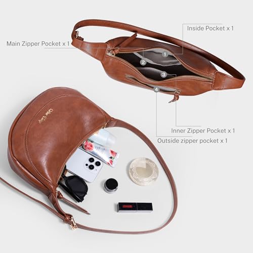 Viva Terry Vegan Leather Crescent Bag Casual Shoulder Purse and Handbag for Women with Adjustable Strap and Tassel-Small, Brown4