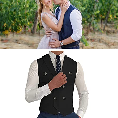 Men Suit Vest, Double Breasted Slim Fit Lapel Groomsmen Wasitcoat for Tuxedo Blazer (M-3XL Size to Choose) (Color : White, Size : Medium)3