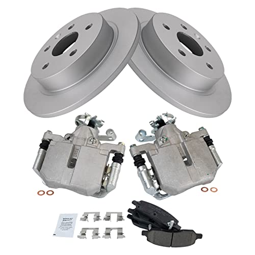 Image of TRQ Rear Brake Pad and Rotor Set Ceramic Solid G Coated Rotors Calipers