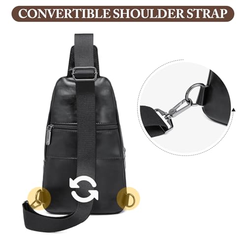 Genuine Leather Sling Bag for Men and Women Crossbody Shoulder Chest Bag for Hiking Travel Daypack 5