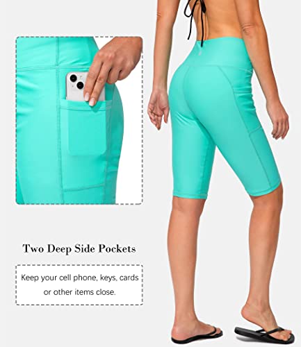 Image of SANTINY Women's High Waisted Swim Shorts with Pockets UPF50+ Long Board Swimming Shorts for Women with Liner