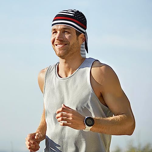 Docila Do Rags For Men Retro Red White Blue Flag Bandana Beanie Usa Sweating Wicking Dew Rags 3 Pack Running Biker Doo Skull Caps American Hat Patriotic Veterans Accessories #TOP3