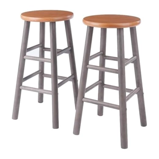 Winsome Huxton 2-Piece Counter Stools, 24 in, Teak Seat with Oyster Gray Base, Solid Wood