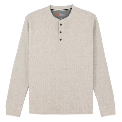 The American Outdoorsman Long-Sleeve Waffle Henley Shirts for Men Oatmeal Heather
