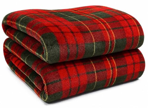 Image of Red Green Check Flannel Fleece Throw Blanket 150x200cm Soft Tartan Sofa Bed