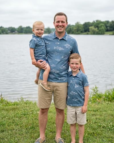 Image of Unique Baby Boys Daddy and Me Matching Fish Pattern Polo Shirt