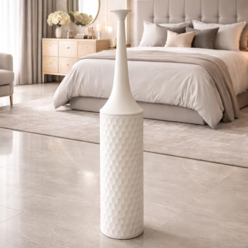 Leewadee Grand Vase sur Pied 14 x 65 cm - Haut Vase en Métal Blanc pour Décoration Maison