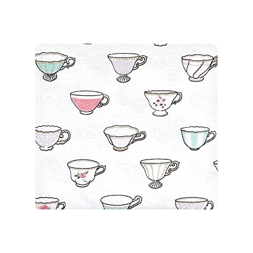 Image of Little Treasure Hudson Baby Cotton Poly Flannel Receiving Blankets Multipack, Purple Tea Party, 30x30 inches