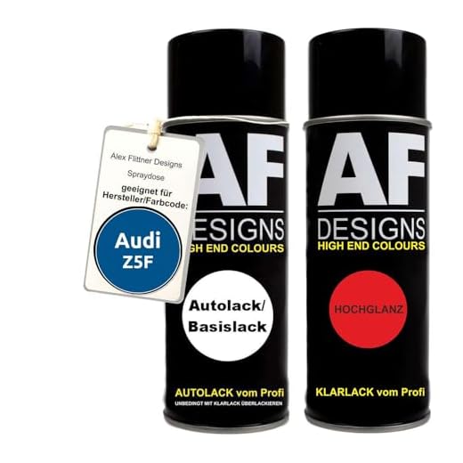 Alex Flittner Designs Autolack Spraydose Set für Audi Z5F SPRINTBLAU PERL Basislack Klarlack Sprühdose 400ml