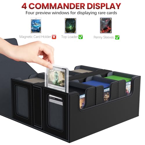 Image of Gomyrod Card Deck Box for MTG with Commander Display, 7 In 1 Card Storage Box Fits 600+ Double-sleeved Cards, Removable MTG Deck Case Fit for TCG /Sports /Baseball Cards with Dice Tray (Black & Grey)