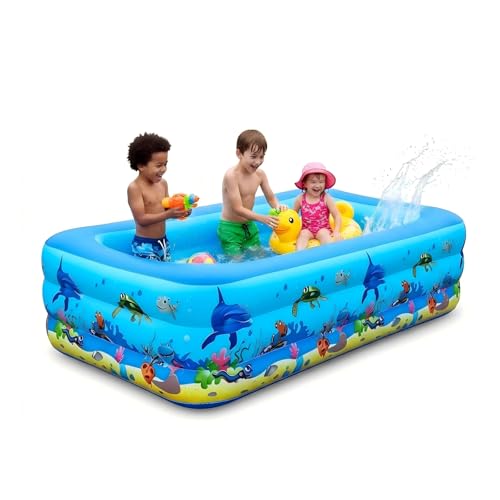 Image of Inflatable Pool for Kids and Adults, Oversized Thickened Family Blow Up Pools, Rectangular Inflatable Swimming Pool for Backyard, Outdoor, Garden, Summer Water Party (71X51X22IN 3-Floor)