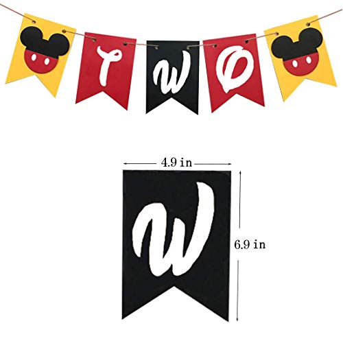 Mickey 2Nd Birthday Decorations Boy Girl - Mickey Two Banner High Chair Banner, Mouse Balloons, Num 2 Foil Balloon For Kids Mickey Birthday Party Supplies #TOP1