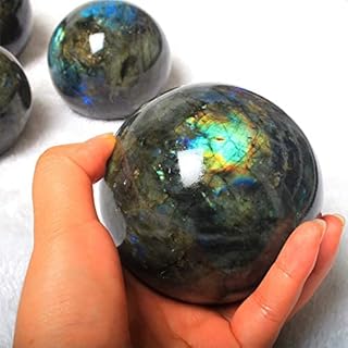 Natural Labradorite Sphere Rock Quartz Crystal Ball Healing Ornament Specimen + Pedestal (65-70mm)