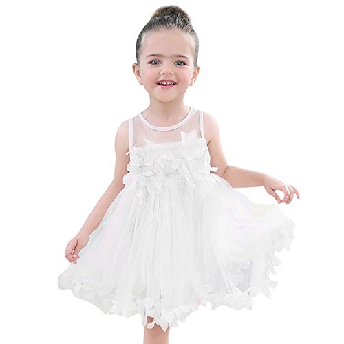 Kehen Little Girl Summer Dress, Solid Sleeveless Applique Tutu Mesh Dress Wedding Party Princess Dresses (White,18-24 Months)