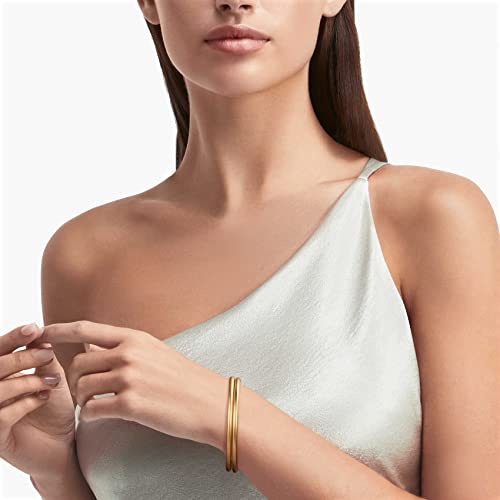 Burei 14K Gold Plated Bangle For Women Stackable Thin Round Bracelet Smooth Handmade Gold Bangle Bracelet Gift For Girls Ladies (4Pc Gold 4Mm, 7.7 Inch) #TOP2