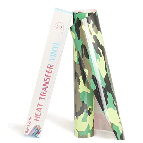 Bonnyhtv Heat Transfer Vinyl 12In X 5Ft, Camo Green Htv Iron On Vinyl For Cricut & Cameo, Diy Heat Press Design For T-Shirt #TOP23
