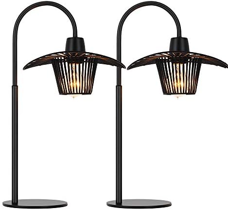 ndustrial Desk Lamp, Bedside Lamp with Metal Cage, Set of 2